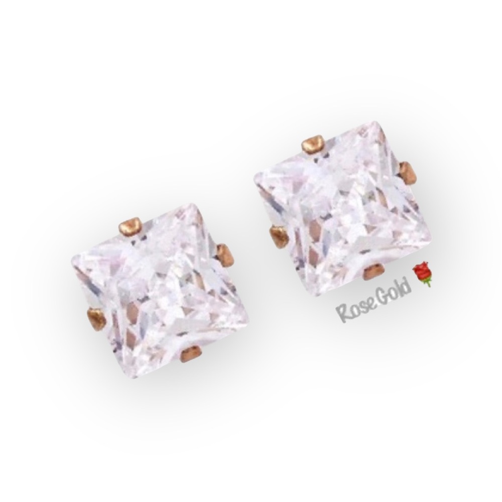 new ✦ White Sapphire Princess Cut Set of 3 Earrings ✦ Rose Gold 925 SS 18K GP ✦ - Picture 11 of 14
